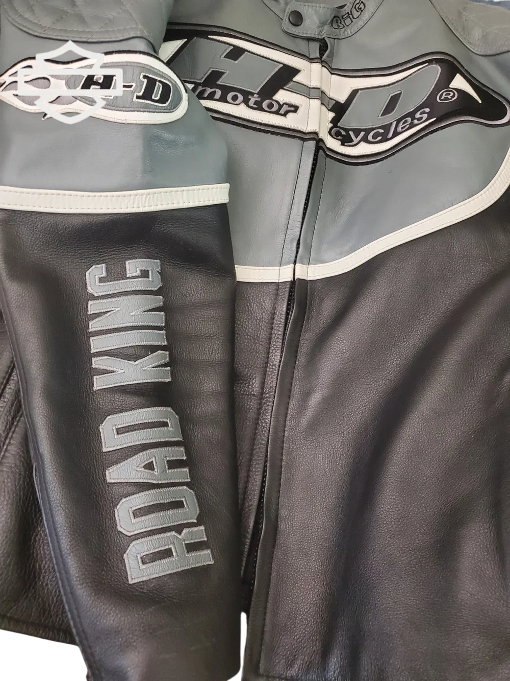 Harley-Davidson Road King Black and Gray Leather Riding Jacket - Picture 8 of 15